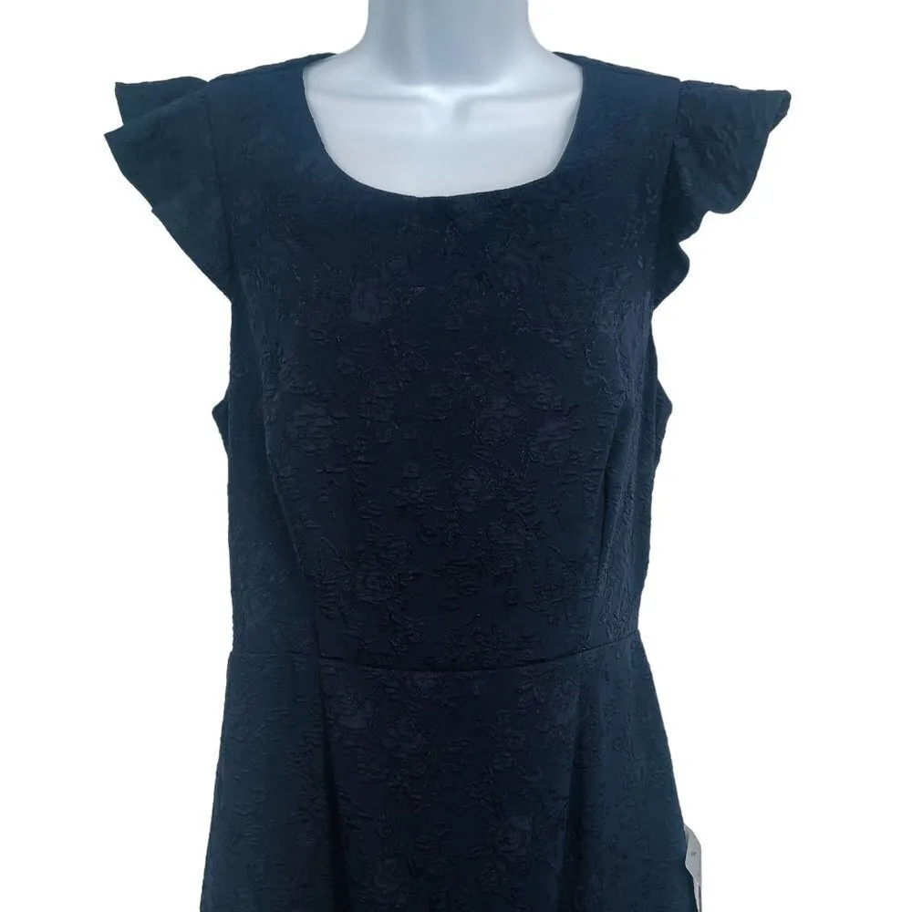 Lulu's Jacquard Sophisticated Soiree Navy Blue High Low Open Back Ruffles - Image 7