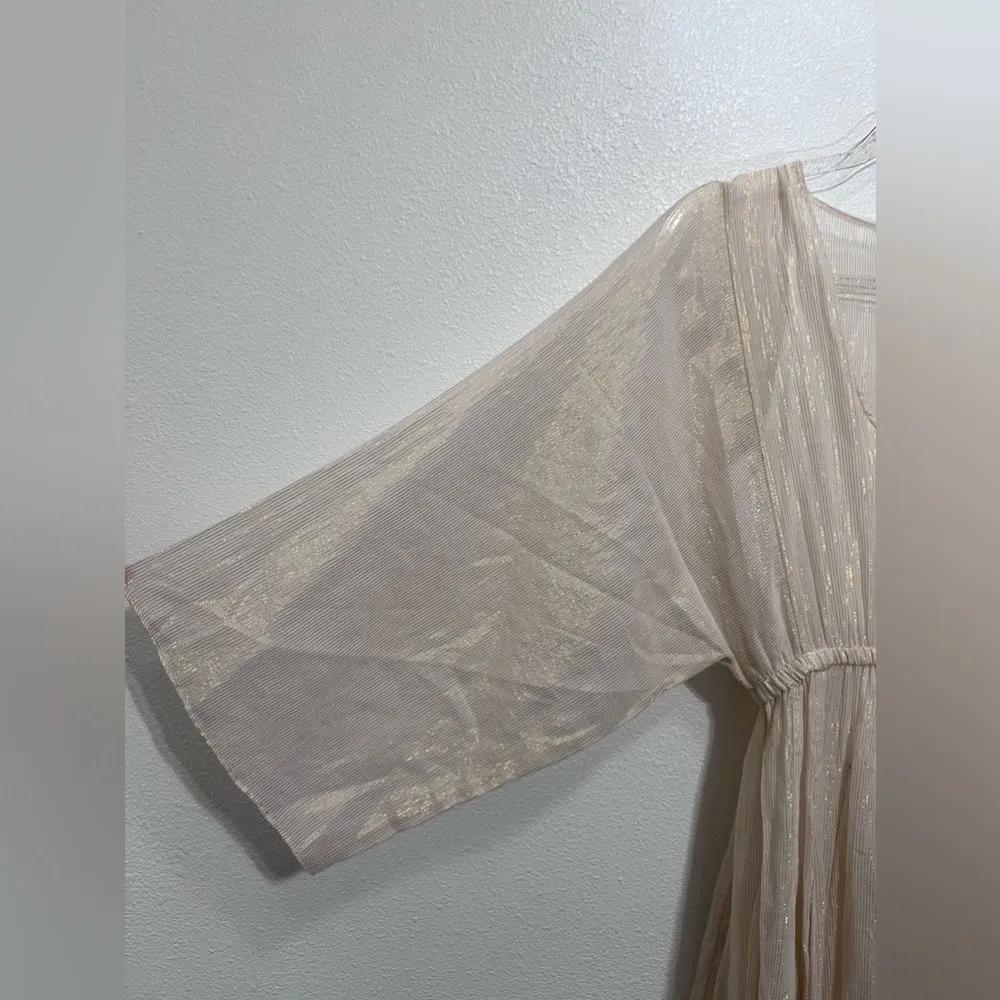 RHODE NWT Emily Sheer Shimmer Gold Dress Kimono Style Sleeve Size XS - Image 4