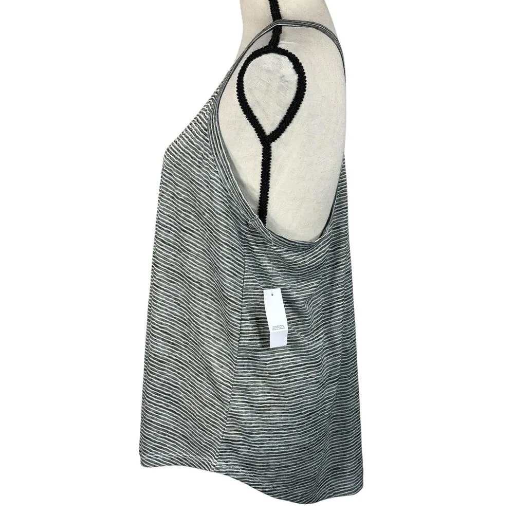 LOFT Large Tank Top Striped Racerback Stretch Square Neck Lightweight Gray White - Image 4