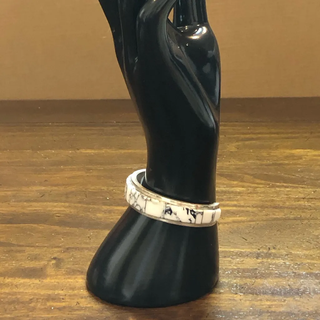 WHITE BUFFALO Sterling Silver Mosaic Inlay Navajo Native American Tapered Cuff - Image 12