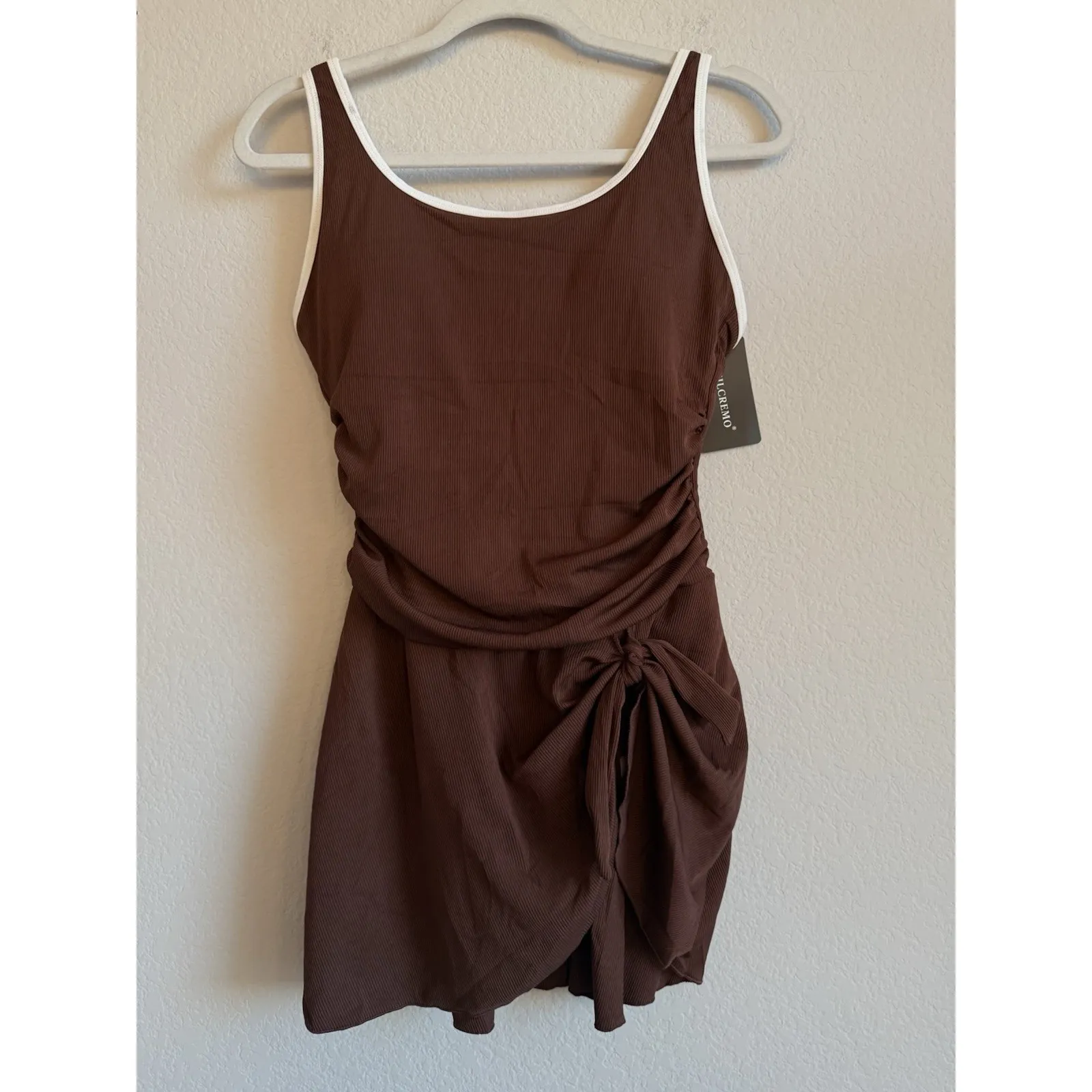 Zilcremo Women's Tummy Control Swimdress One Piece Color Block Ribbed Size L NEW Brown Size L - Image 11