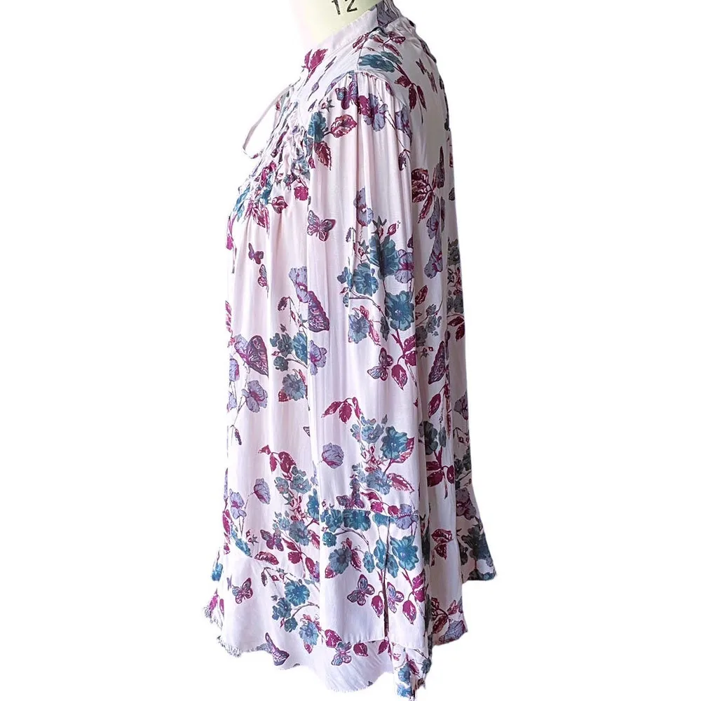 FREE PEOPLE Pebble Crepe Raw Edge Smocked Babydoll Boho Tunic ~ Women's SMALL - Image 7