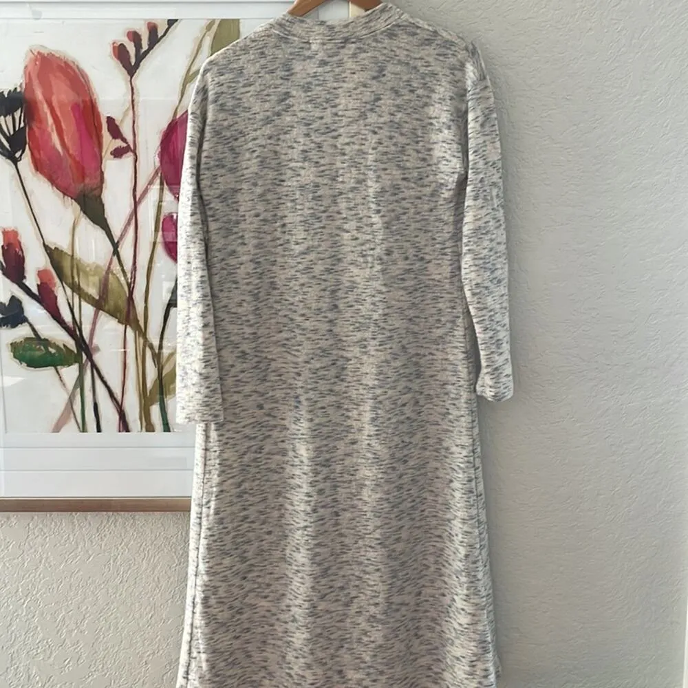 Long Cream Marled Duster Sweater Cozy Grandma Cardigan Loungewear Oversized Blue Size XS - Image 4