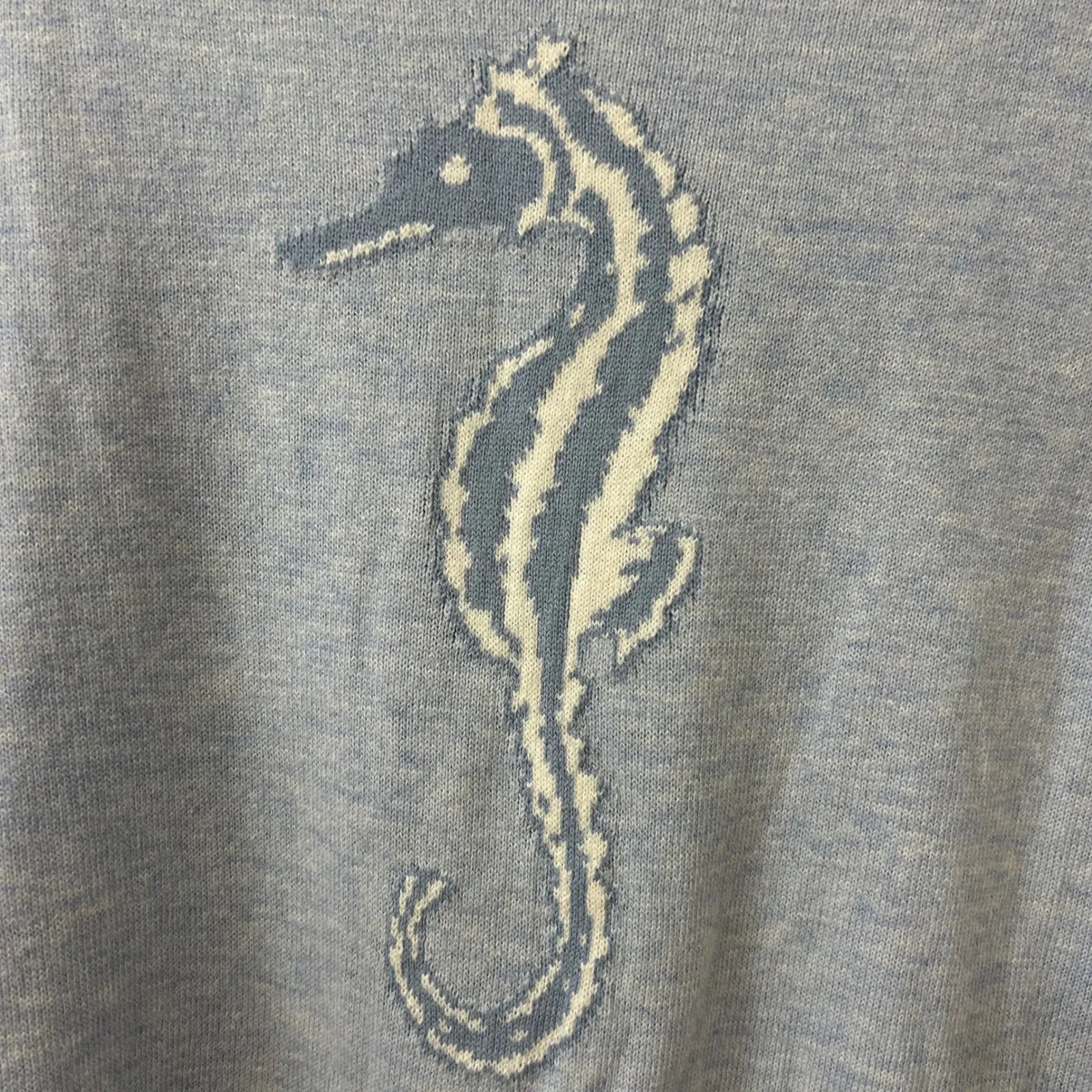 Talbots Sz L Blue Seahorse Knit Lightweight Sweater Coastal Resort Cruise Ocean - Image 3