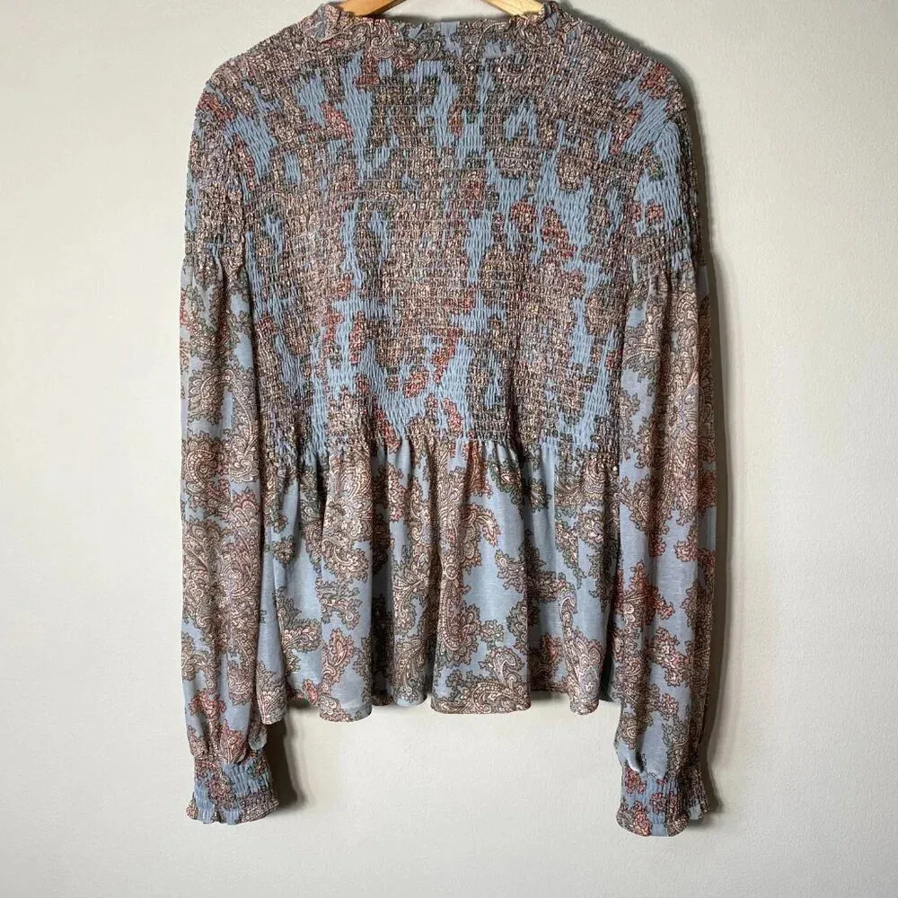 Akemi + Kin Anthropologie Women's Small Adria Paisley Print Shirred Blouse Top - Image 12