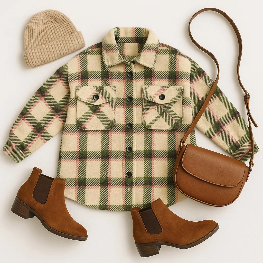 Wild Fable Pink Green Plaid Oversized Shacket Women’s Jacket Soft Button Front - Image 4