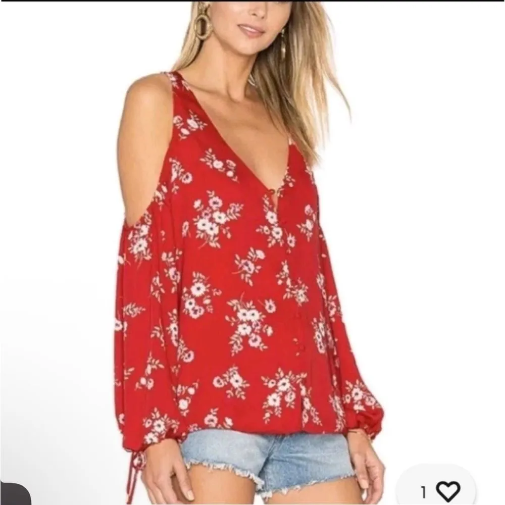 Revolve L'academie The V Neck Open Shoulder Drapey Floral Blouse Size XS - Image 2