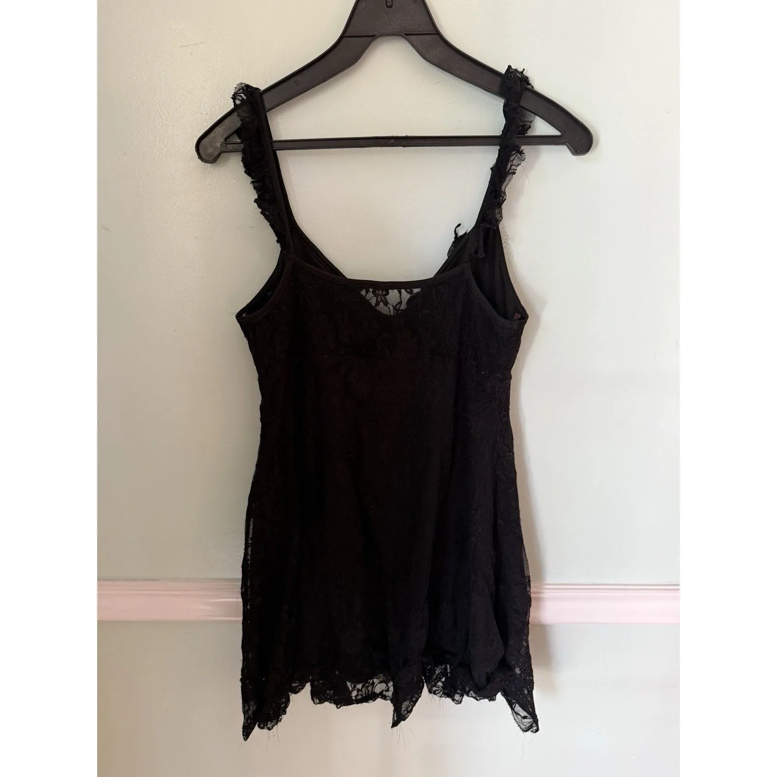 Vtg Layered Lace Tank Top Size M Black Lace Babydoll USA Y2K Grunge Coquette Size M - Image 2