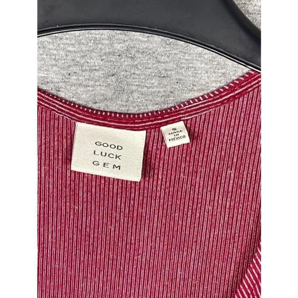 Women's Good Luck Gem Red Striped Ruffle Sleeve Blouse Size S - Image 2