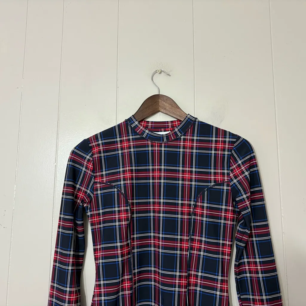 Ganni Blue Red Plaid Heavy Long Sleeve Top Size 34 - Image 4