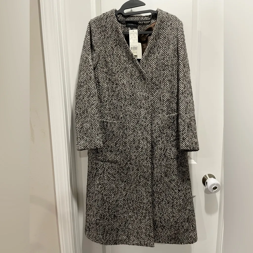 Talbots Black and white Herringbone Wool Blend Coat Size S - Image 3