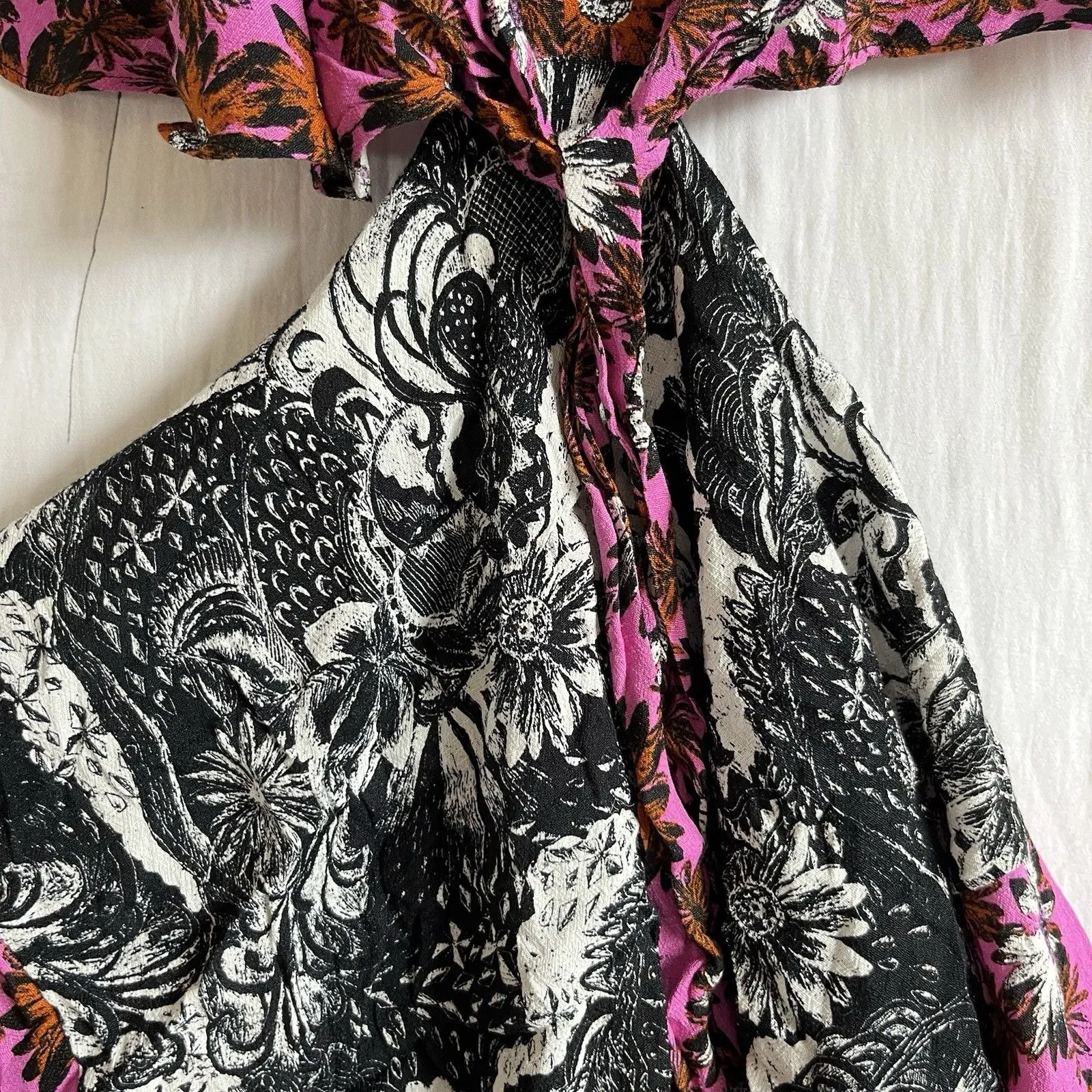 Free People Mini Dress Cut Out Foral Printed V Neck Sz S Boho Hawaii Tropical - Image 6