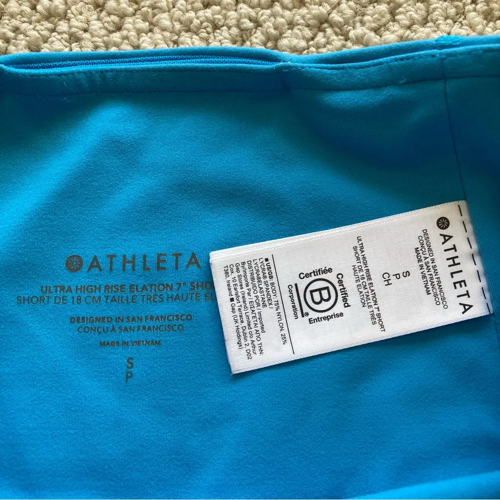 ATHLETA Ultra High Rise Elation 7” Short Size Small Blue Biker Fitted VEUC - Image 2