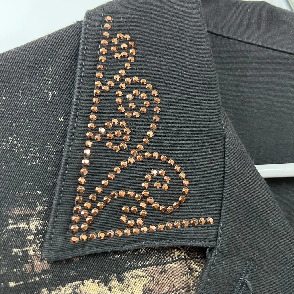 Vintage Cactus M Black Brown Chocolat theme rhinestone button down Jean Jacket Size M - Image 9