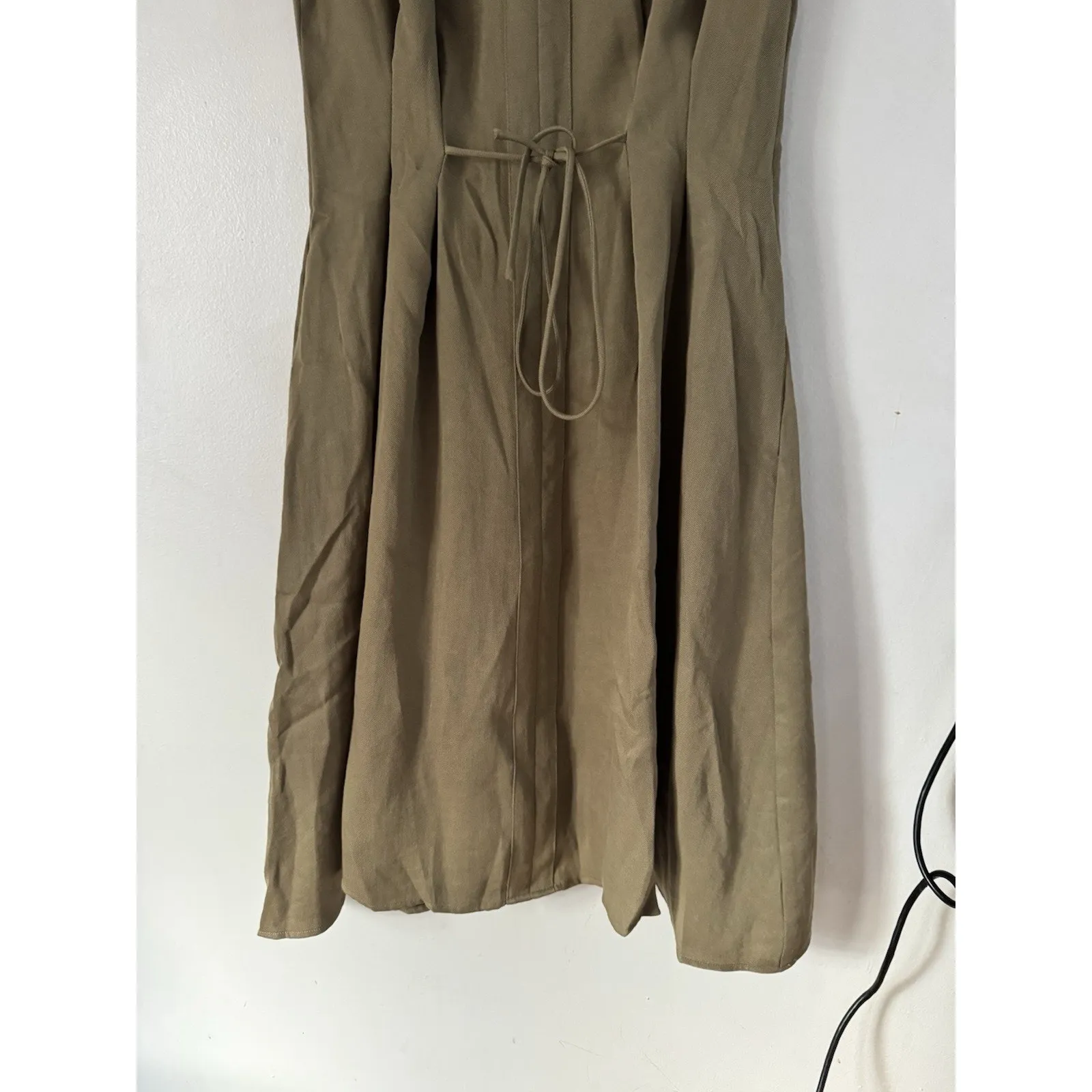 NWT OGL Viscose Linen Collared V Neck Drawstring MIDI Dress Green Size Small - Image 6