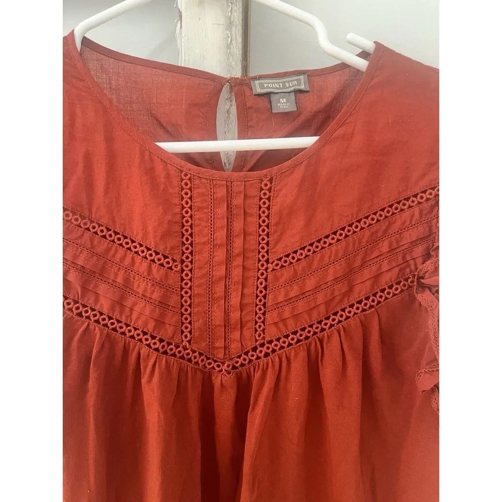 J. Crew Point Sur Collection Eyelet Flutter Sleeve Tee In Dark Cinnamon Size M - Image 2