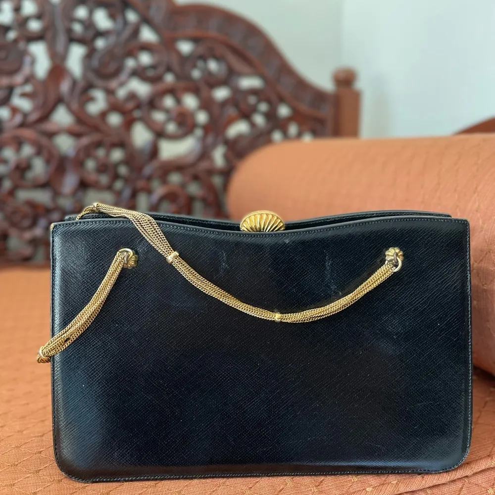 Stunning 1950s or early 1960s Morris Moskowitz Saffiano Leather evening bag Black - Image 2