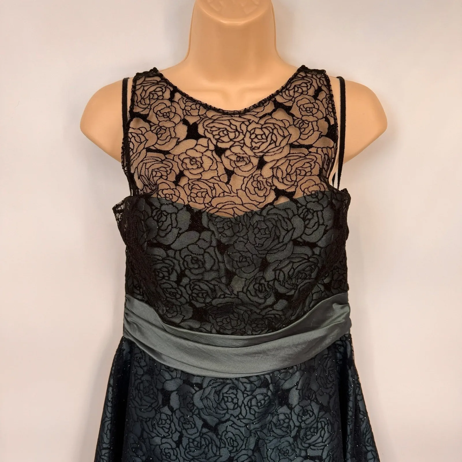 Vintage Y2K Formal Dress Juniors Large Blue Black Lace Whimsigoth Fairy Sparkle - Image 2
