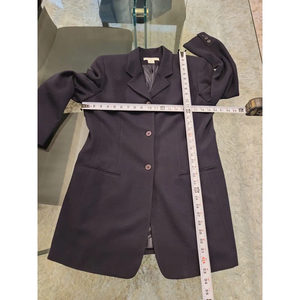 Josephine Chaus 2 Piece Blazer & Skrit Suit Womens 12 Blue 100% Wool Long Sleeve - Image 9