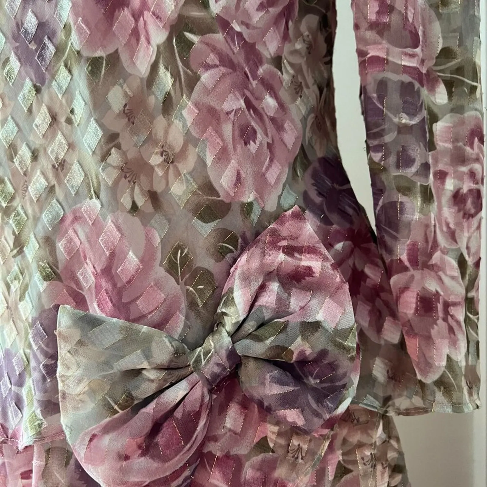 Vintage Dress Medium Set Semi Formal Large Retro Cottage Boho Sheer 80s 40s Rose Pink - Image 2