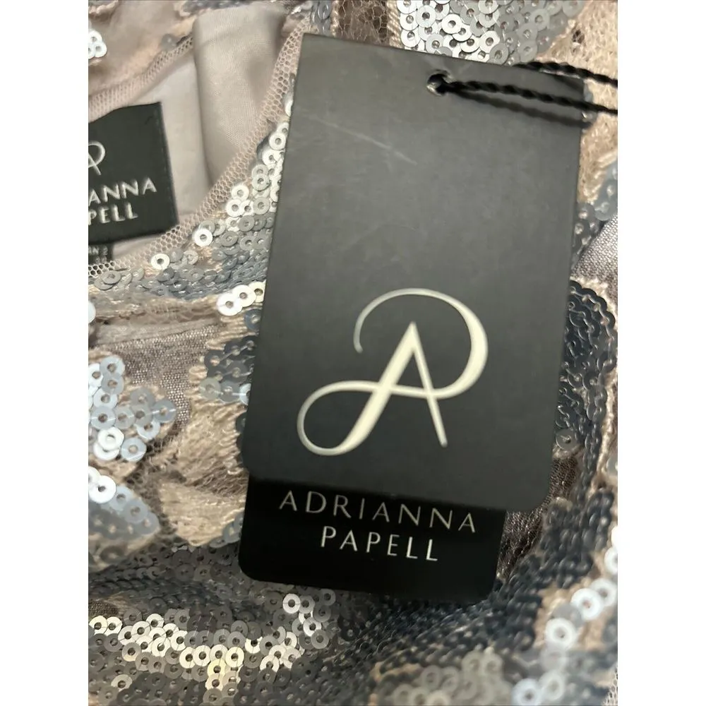 Adrianna‎ Papell Purple Formal Gown Dress Illusion Cap Sleeve Peplum Floral 2 - Image 6