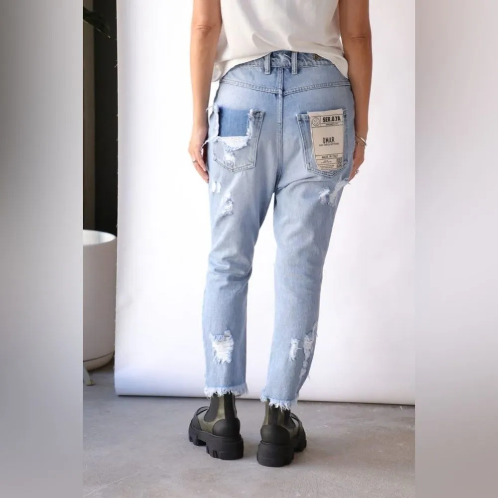 NWT SER.O.YA Omar Drop Crotch Boyfriend‎ Lakewood Distressed Denim Blue Jeans 26 - Image 2