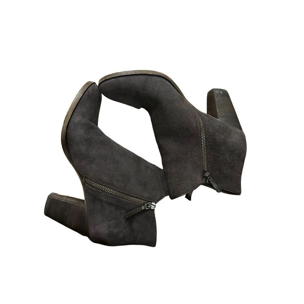 Cole Haan Double Zip Dark Brown Suede Leather Ankle Boot Heel Bootie Women's sz - Image 6