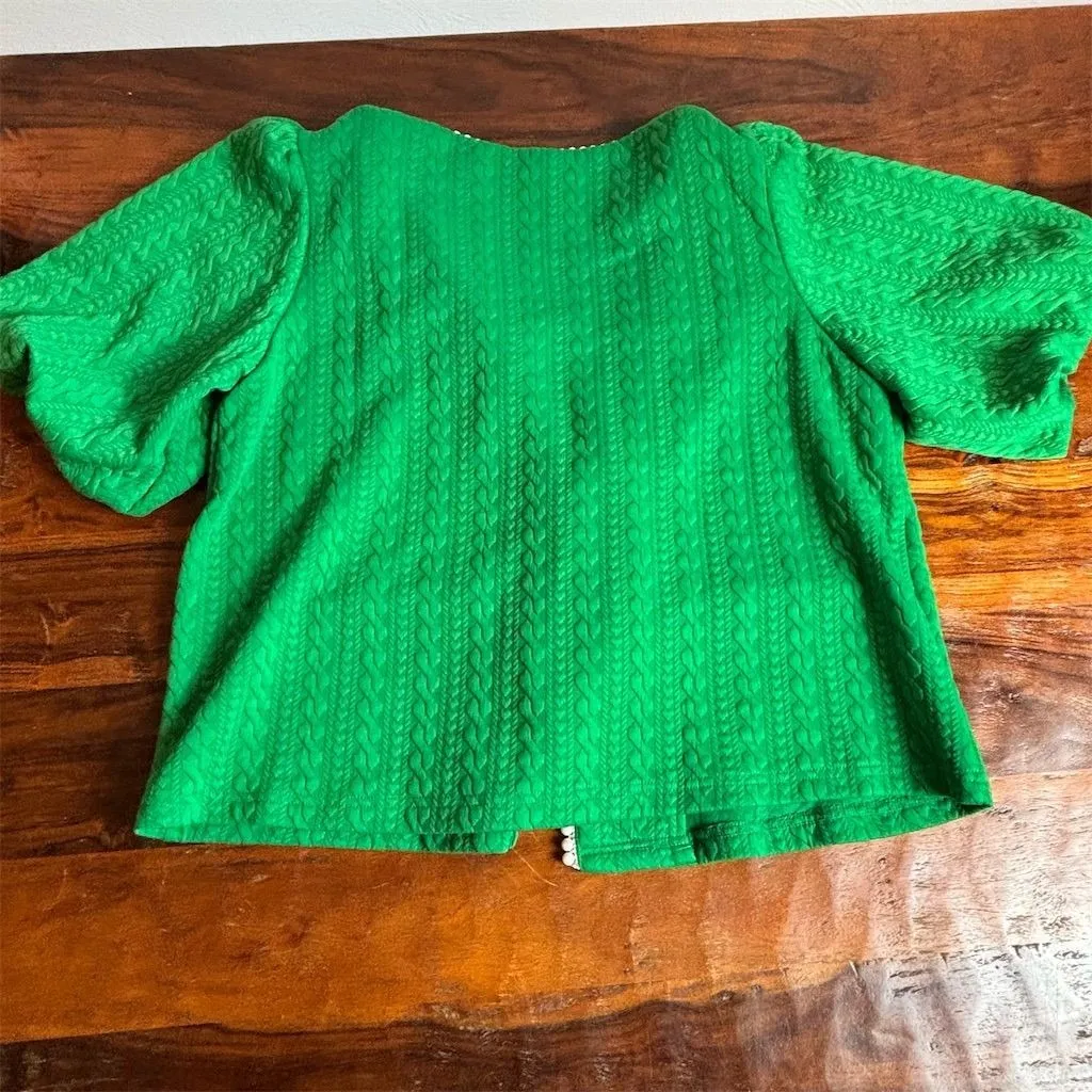 Voy Women's Green Blazer L Pearl Detail Puff Sleeves Short Sleeve Holiday Size L - Image 6