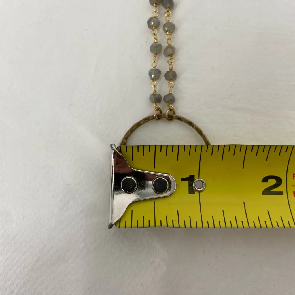 Labradorite‎ Stone Beaded Necklace with Vermeil Circle Pendant 18.5” long Gold - Image 5