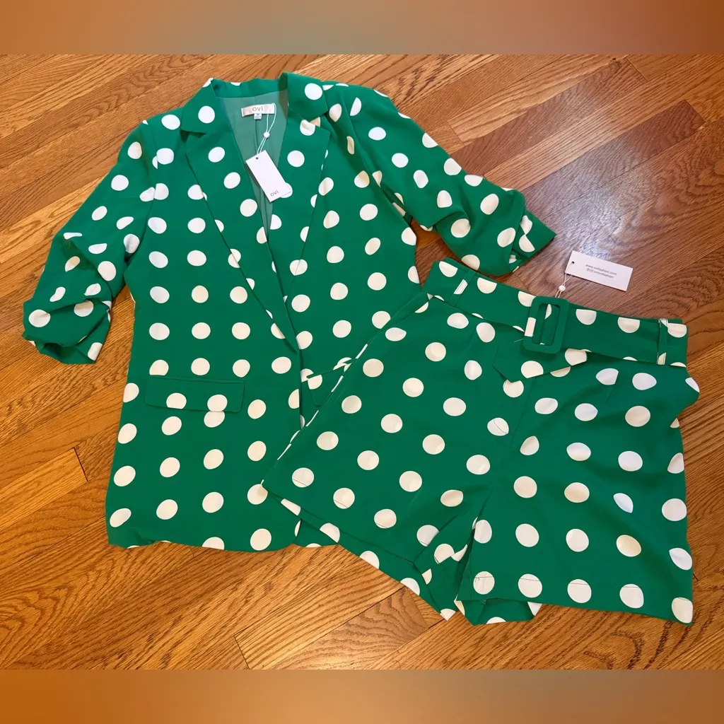 NWT Ovi Emerald Polka Dot Blazer Green Polka Dot 2 Piece short suit Set size M - Image 9