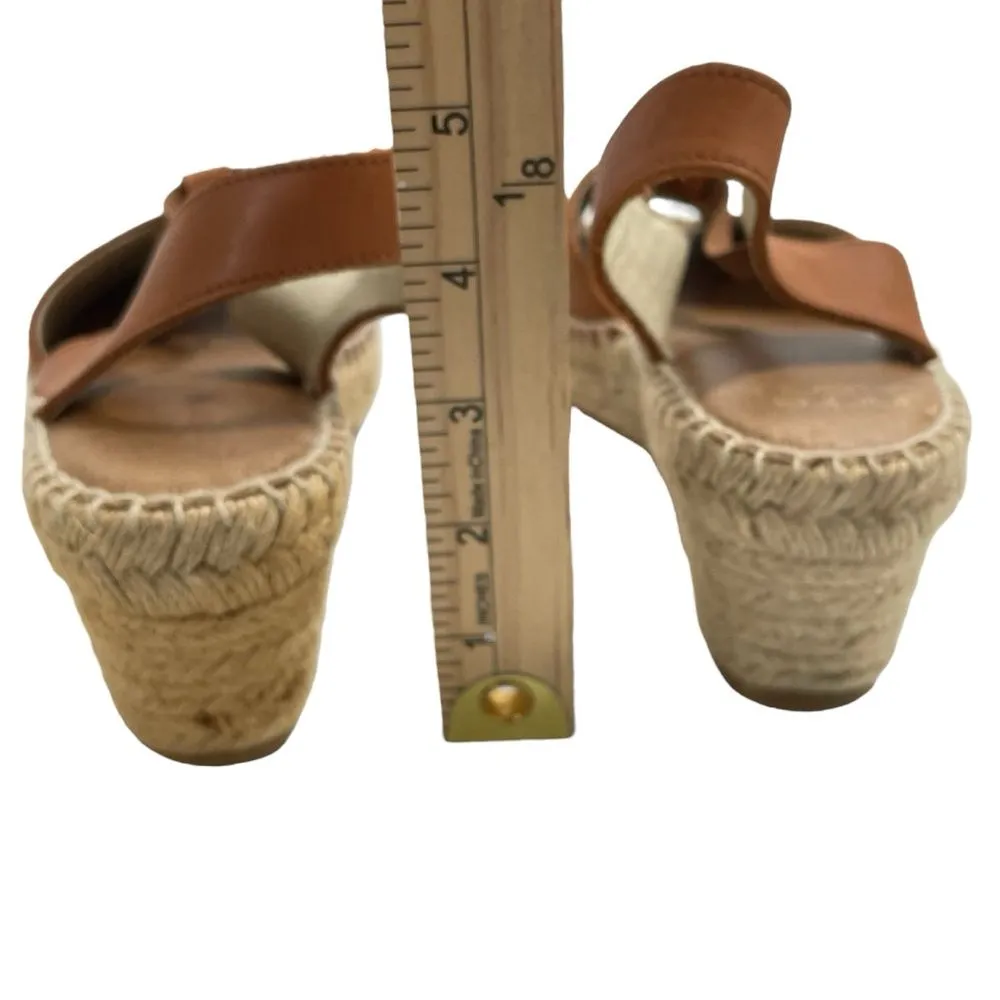Andre Assous Dainty Womens Leather Slingback Espadrille Wedge‎ Sandal Sz 6 Shoes Brown - Image 3