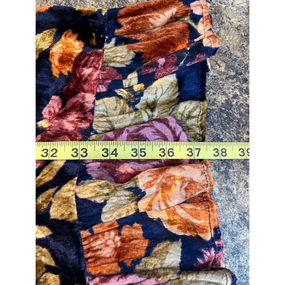 Antik Batik Blue Orange Floral Mini Dress Large Velour Long Sleeve - Image 11