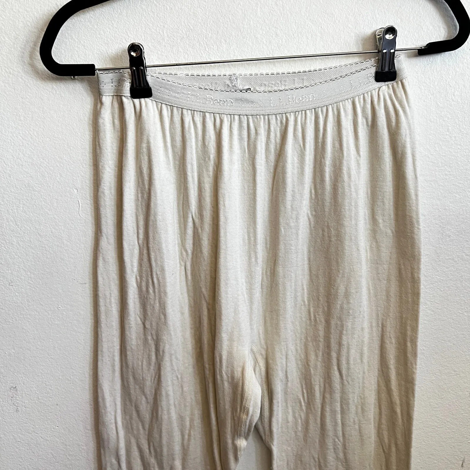 LL Bean Thermal Base Layer Pants Cream Cotton Wool Canada Womens Small - Image 2
