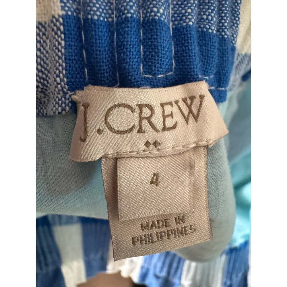 J. Crew Factory Blue Gingham Plaid Linen Cotton Pull On Mini Skirt Size 4 - Image 5