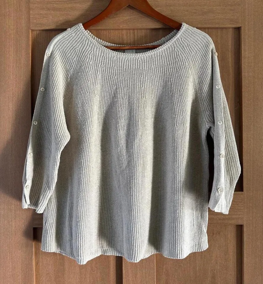 Poetry Taupe 3/4 Button Sleeve Knit Sweater Cotton/Linen Blend Women’s size 10 - Image 1