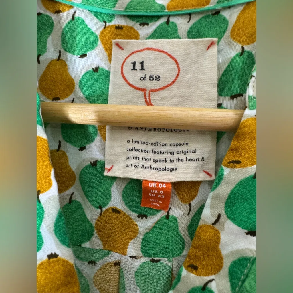 11 of 52 Conversations by Anthropologie shirt blouse size 0 Rayon Fruit Pears‎ - Image 3