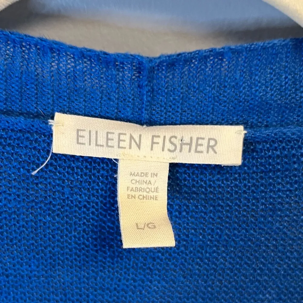 Eileen Fisher Cardigan 100% Organic Linen Cobalt Blue Open Front Knit Sz L EUC - Image 3