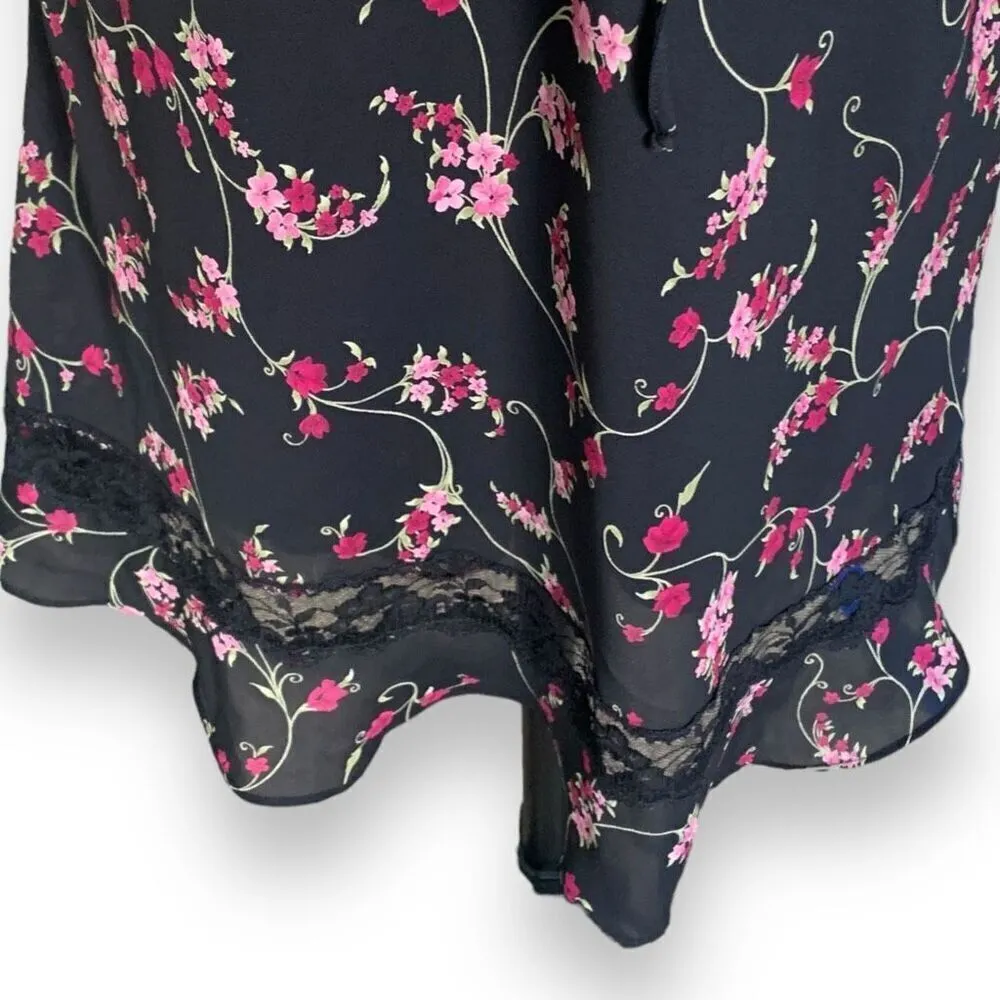 Vintage 90s All That Jazz Dress Black Hot Pink Floral Lace Trimmed Sleeveless Black - Image 6