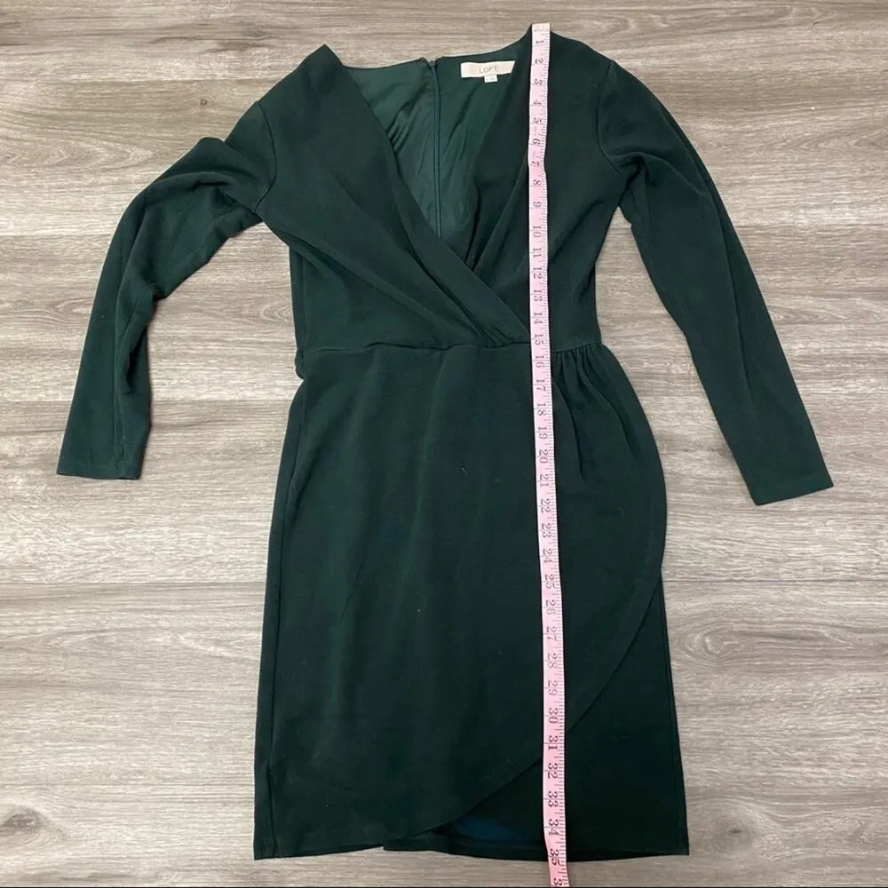 LOFT Forest Green Shirred Top Wrap Dress 0 - Image 8