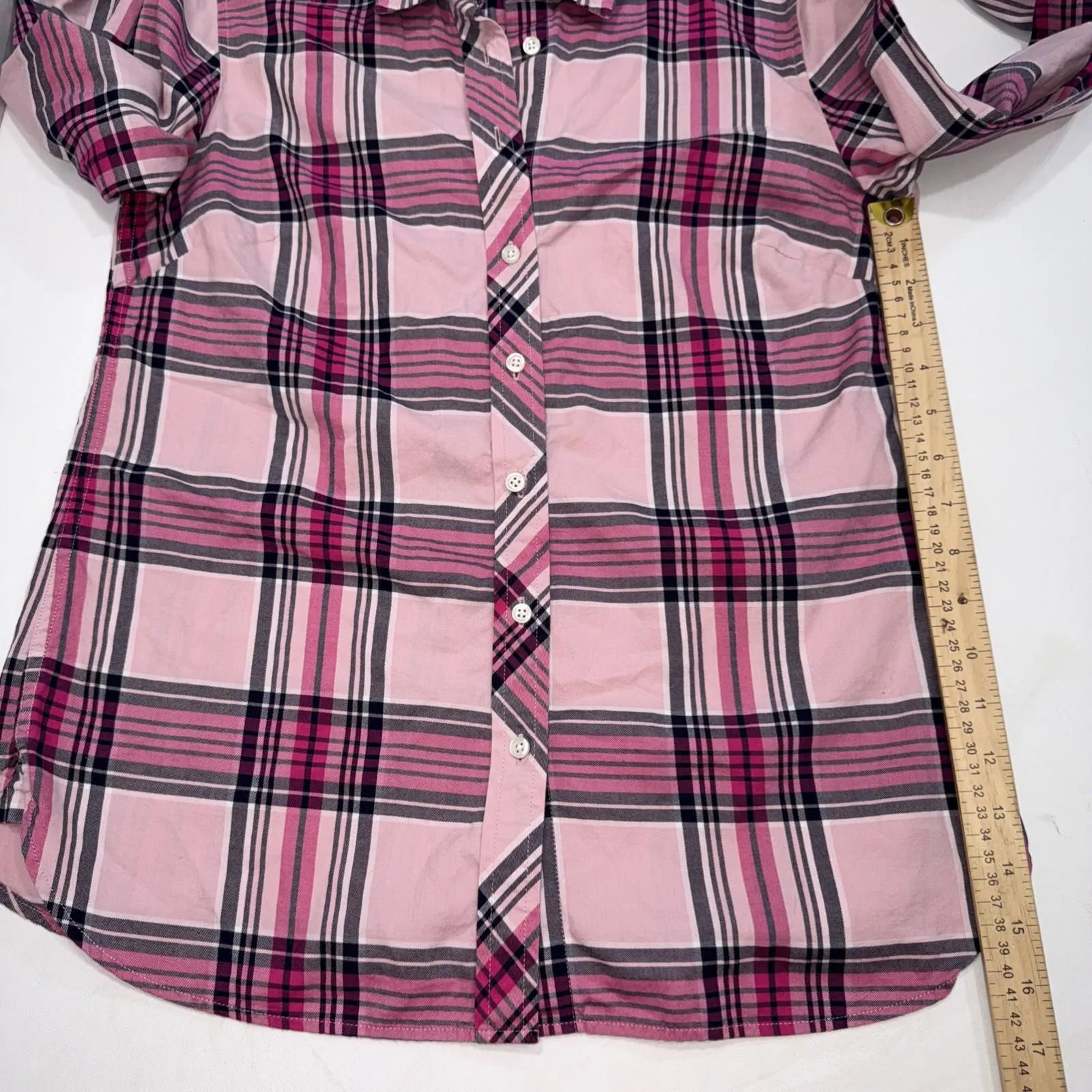 Talbots Long Sleeve Pastel Madras Plaid Cotton Button Up Spring Preppy Shirt XS - Image 14