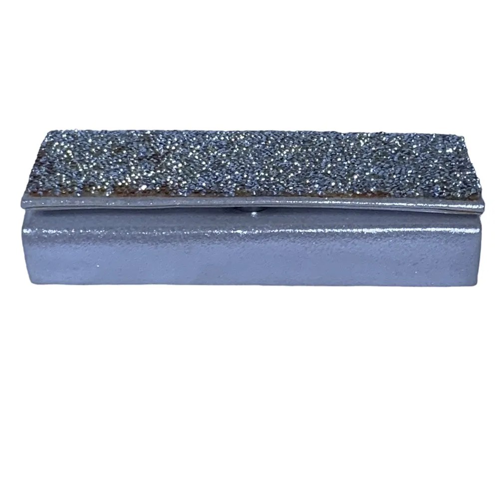 Vintage Evening Bag Clutch Envelope Faceted Amber Gold Rhinestone Chips Silver - Image 3