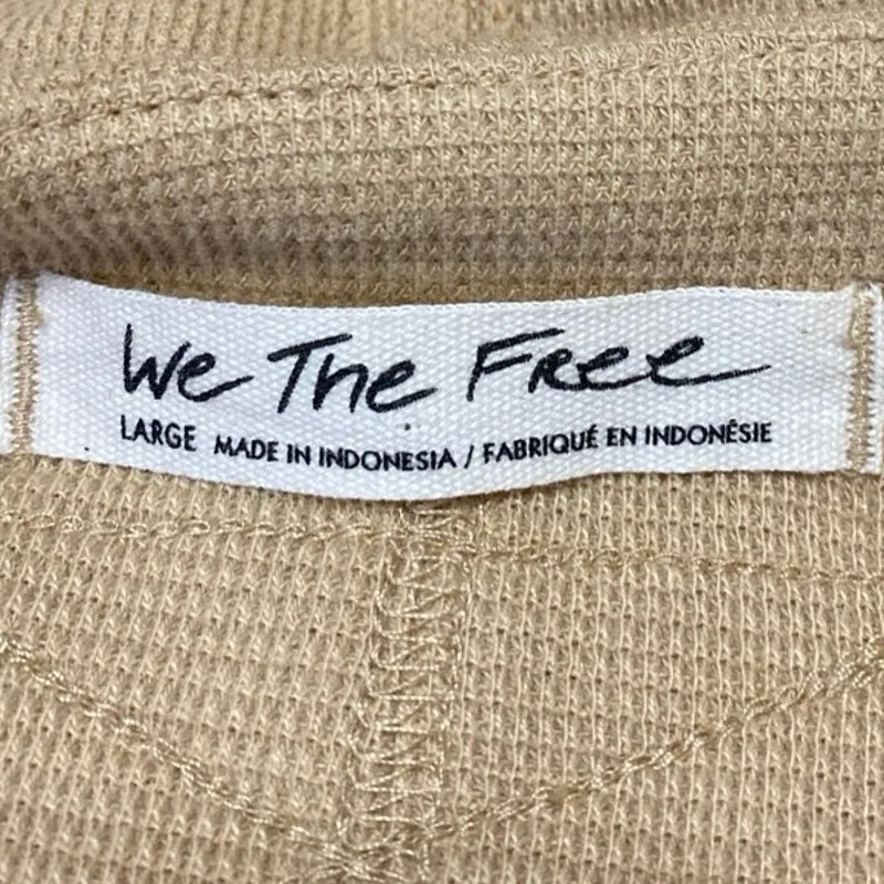 Free People Cream Tan Long Sleeve Faux Wrap V-Neck Crop Sweater Blouse Top Sz L - Image 3