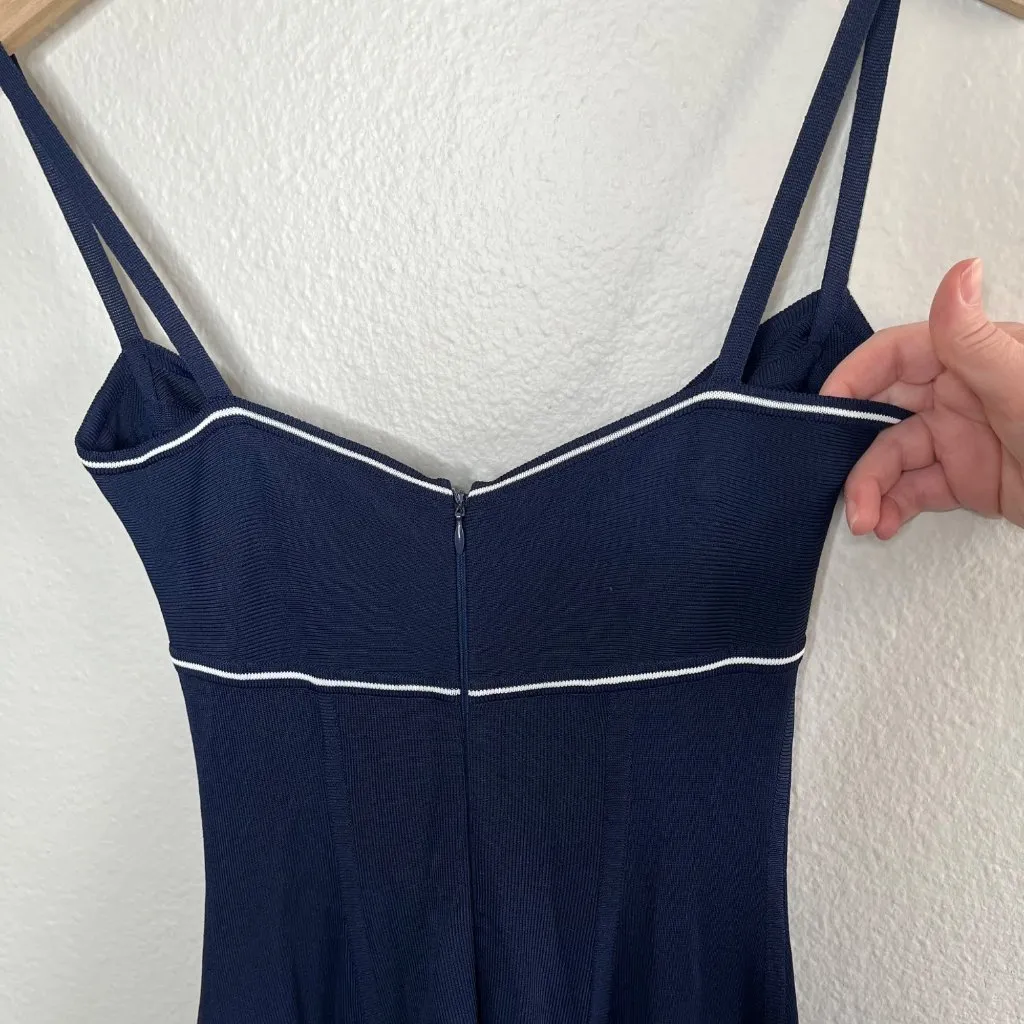 Herve Leger 90s Navy Blue Bandeau Top Stretch Bodycon Maxi Dress S - Image 9