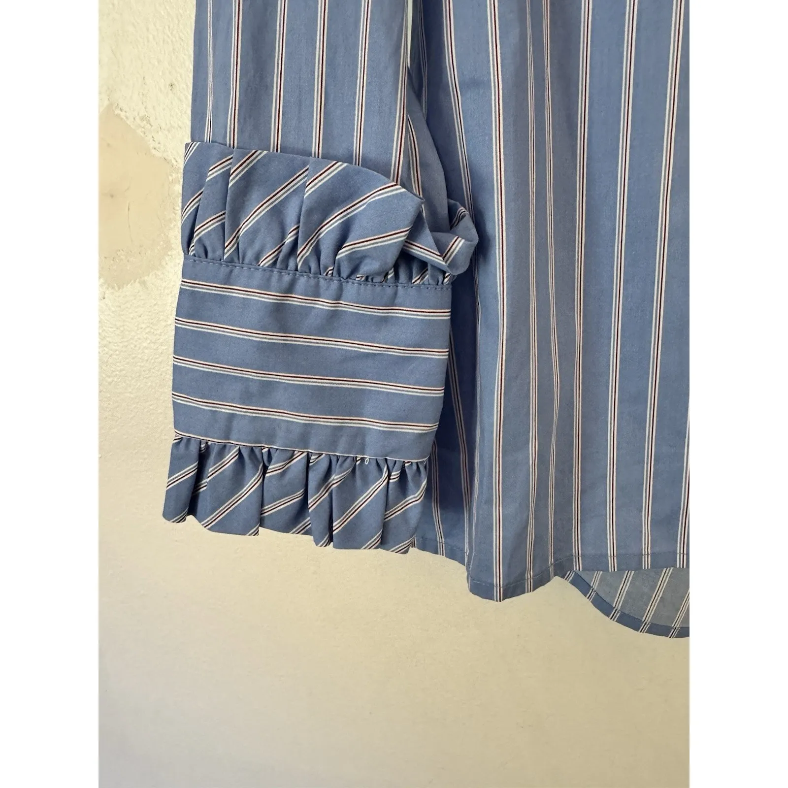 Maje NWT  Calia Blue Stripe Long Sleeve Button Front Ruffle Blouse Top Large (3) - Image 5