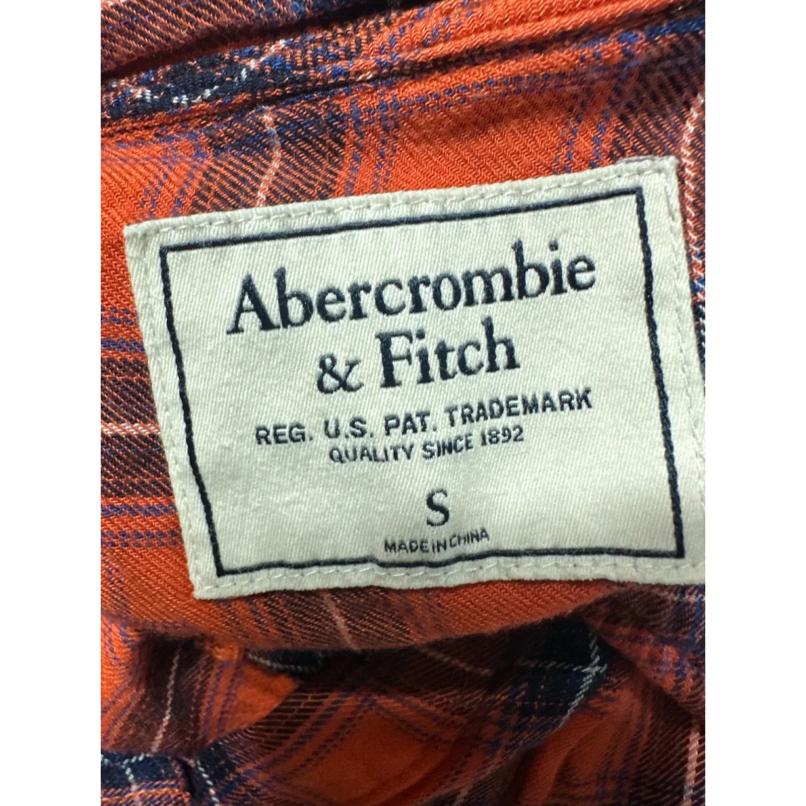 Abercrombie Fitch‎ Orange Plaid Button Down Shirt Size S Long Sleeve Moose Logo - Image 5