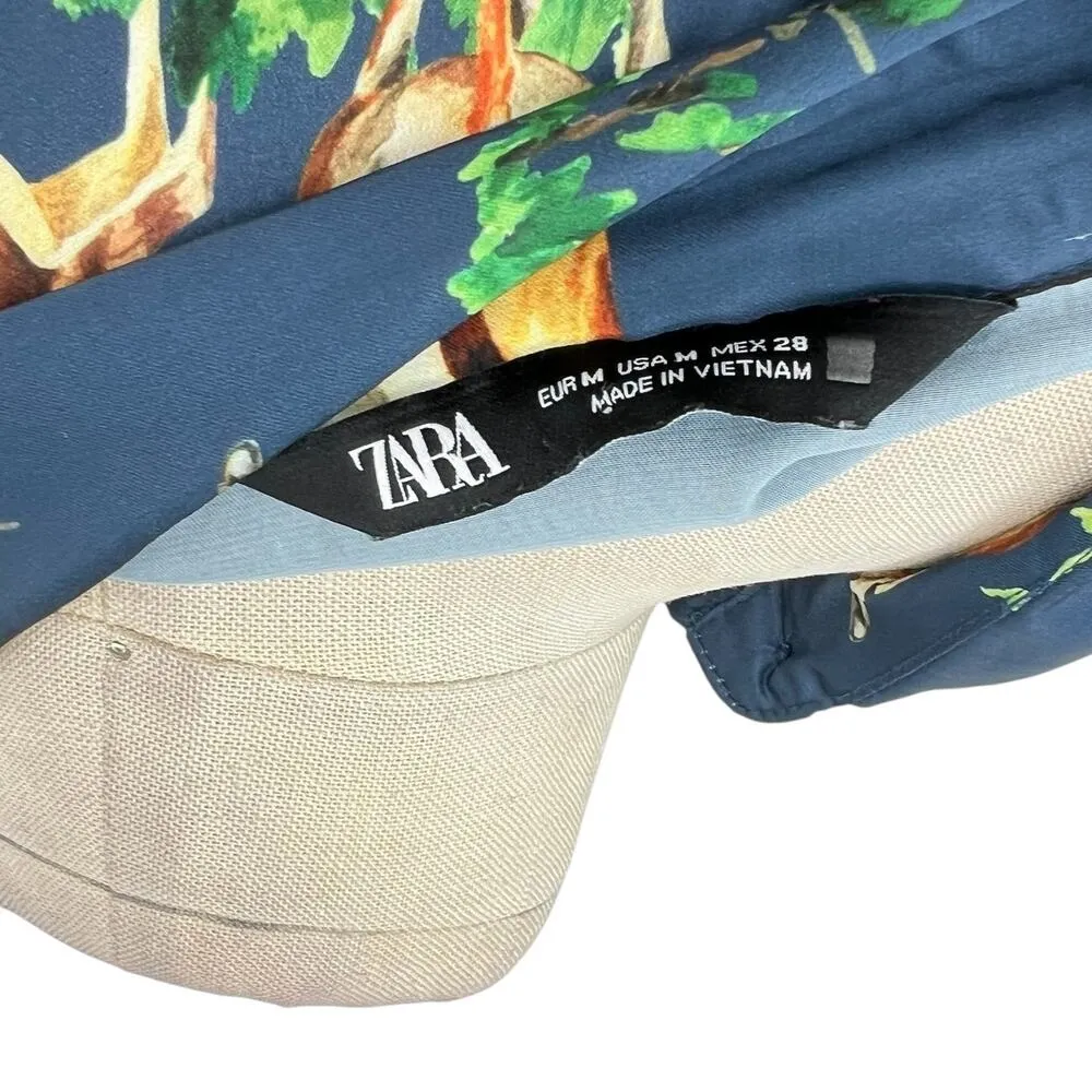 Zara Shirt Dress Deer Print Long Sleeve Midi Satin Blue Size Medium - Image 15