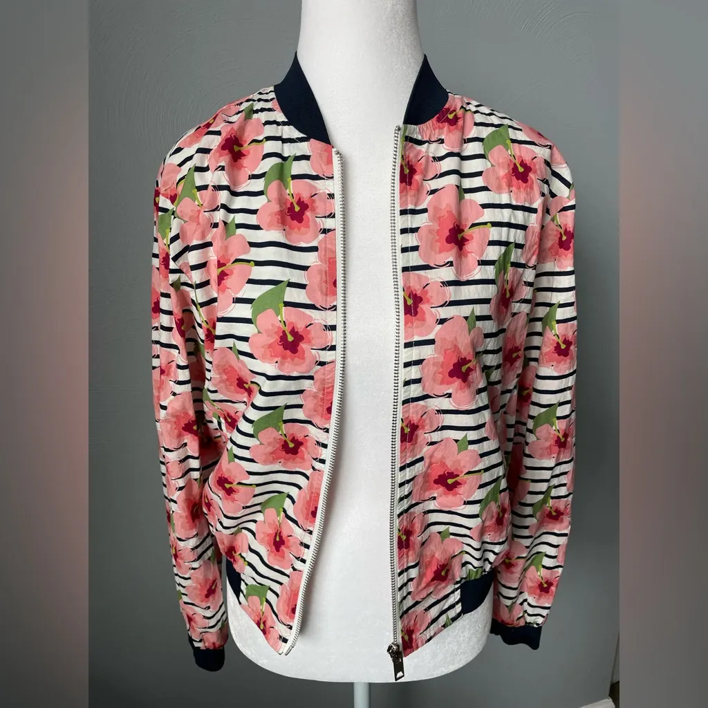 Molly Bracken Women's Pink Floral & Striped Lightweight Bomber Jacket - Image 2