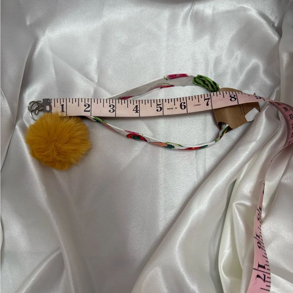 Handmade Strawberry and Watermelon Print Wristlet Keychain with Yellow Pompom - Image 6