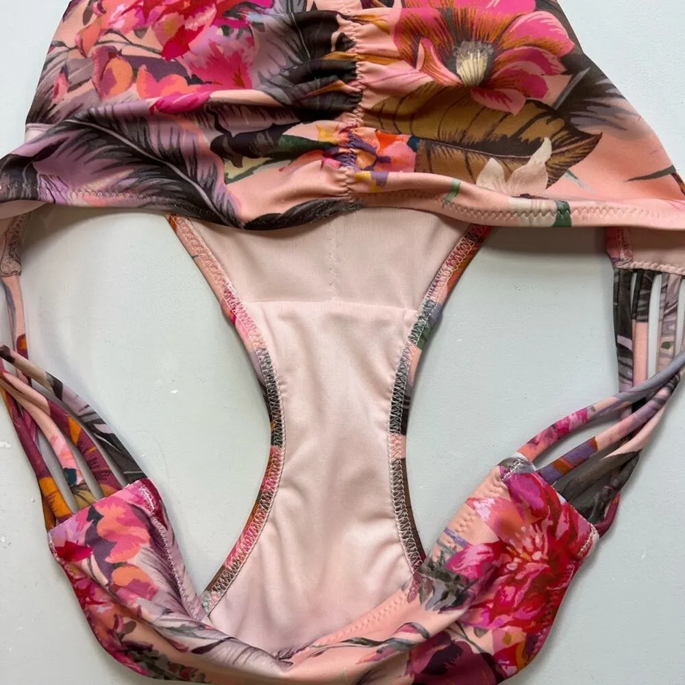 Shade & Shore Bikini Bottoms Tropical Floral Print Side Slits Ruched Coastal M - Image 13