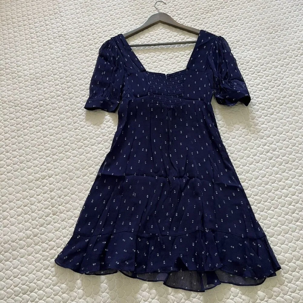 NWOT The Kooples Womens Blue Metallic Dot Sheer Short-Sleeve V-Neck Mini Dress 1 - Image 8